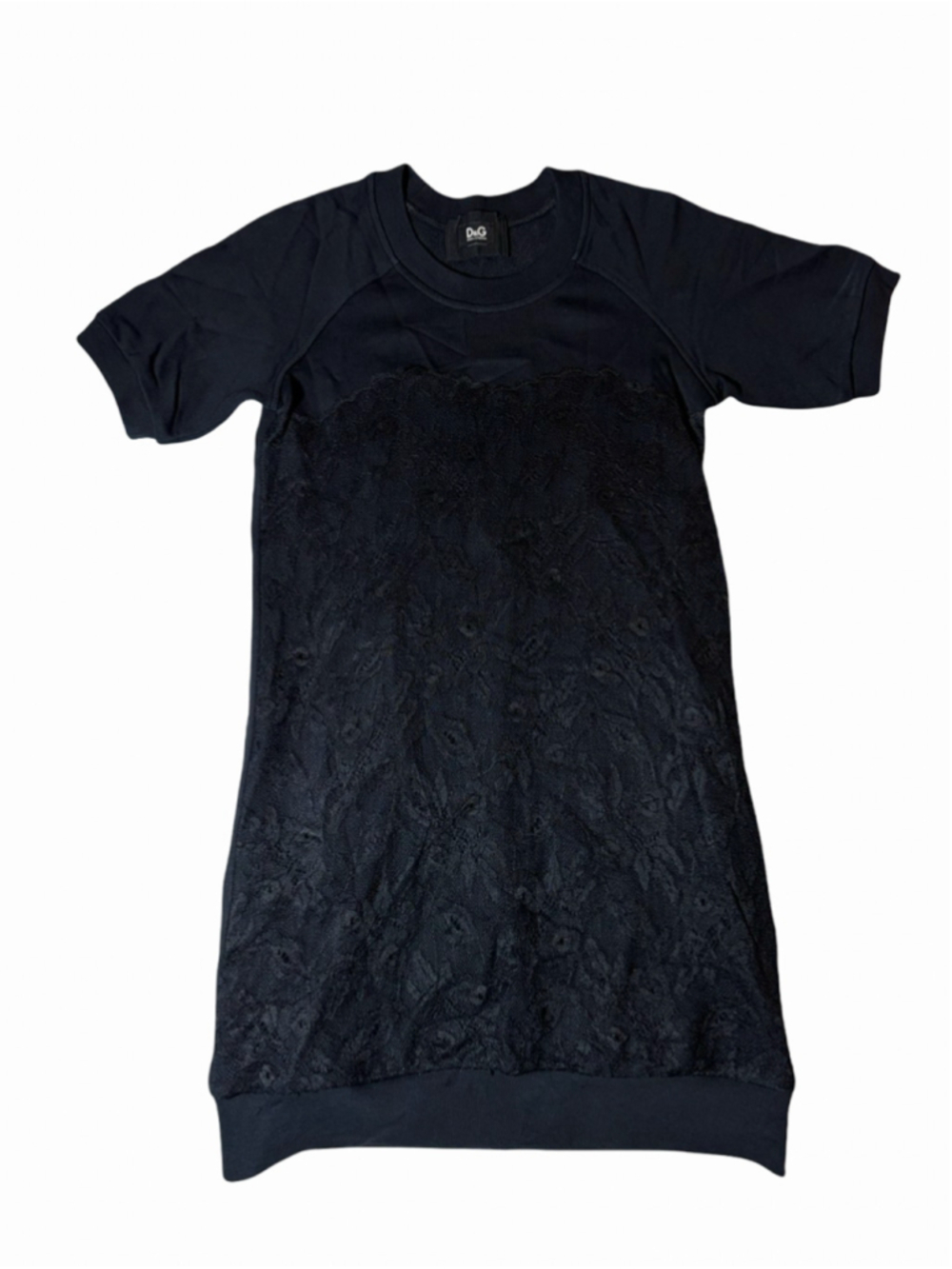D&G Dolce & Gabbana Black Floral Lace Sweatshirt Dress IT 42 US 6 Gothic